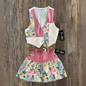 NOS Vtg Eve Byer California Floral Patchwork 2-piece Vest & Skirt Set Girls 6